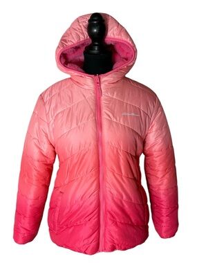 EDDIE BAUER Kids Deer Harbor Reversible Faux Fur Quilted Puff Coat Ombré Pink XL